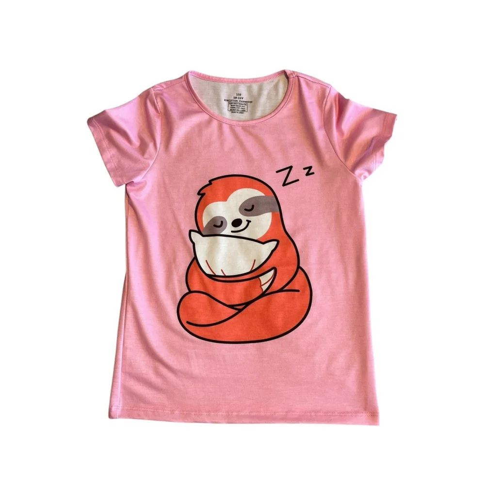 Childrenstar 2-Piece Pajama Set Girls 10-11 Pink Gray Short Sleeve Shirt Shorts